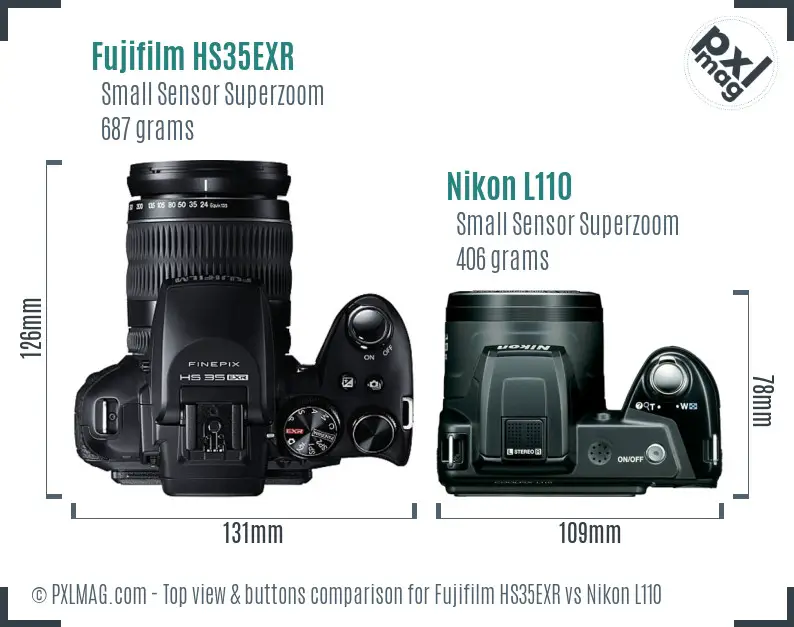 Fujifilm HS35EXR vs Nikon L110 top view buttons comparison