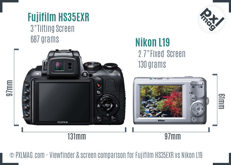Fujifilm HS35EXR vs Nikon L19 Screen and Viewfinder comparison