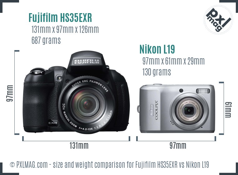 Fujifilm HS35EXR vs Nikon L19 size comparison