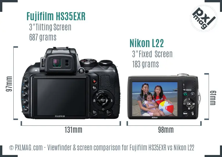 Fujifilm HS35EXR vs Nikon L22 Screen and Viewfinder comparison
