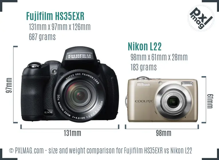 Fujifilm HS35EXR vs Nikon L22 size comparison