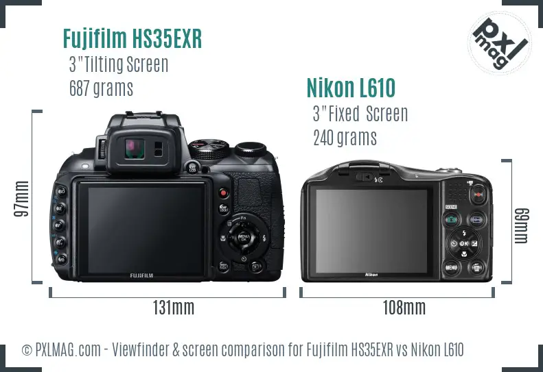Fujifilm HS35EXR vs Nikon L610 Screen and Viewfinder comparison