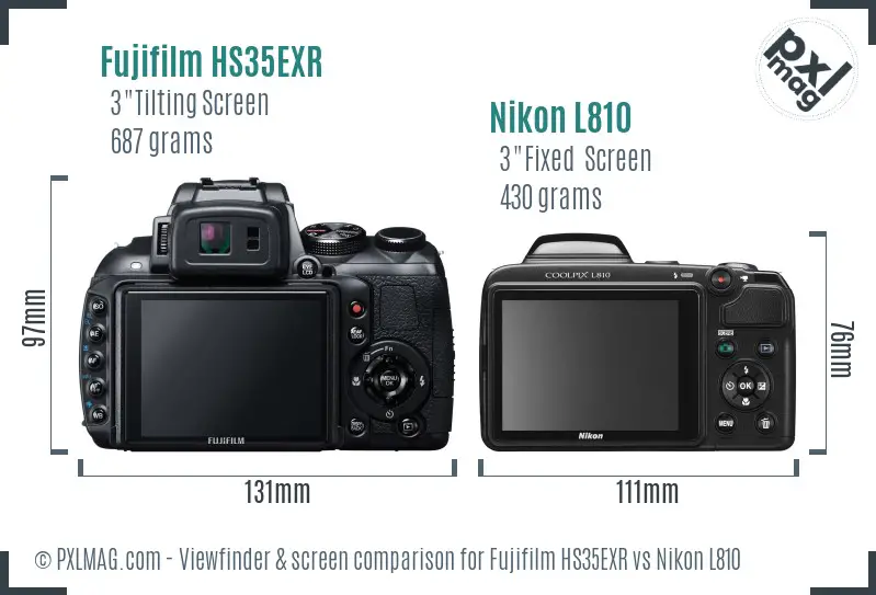 Fujifilm HS35EXR vs Nikon L810 Screen and Viewfinder comparison