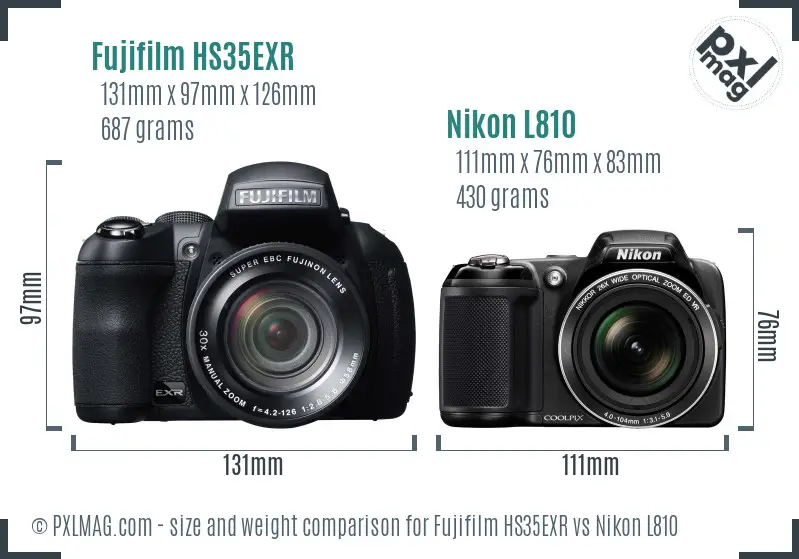 Fujifilm HS35EXR vs Nikon L810 size comparison