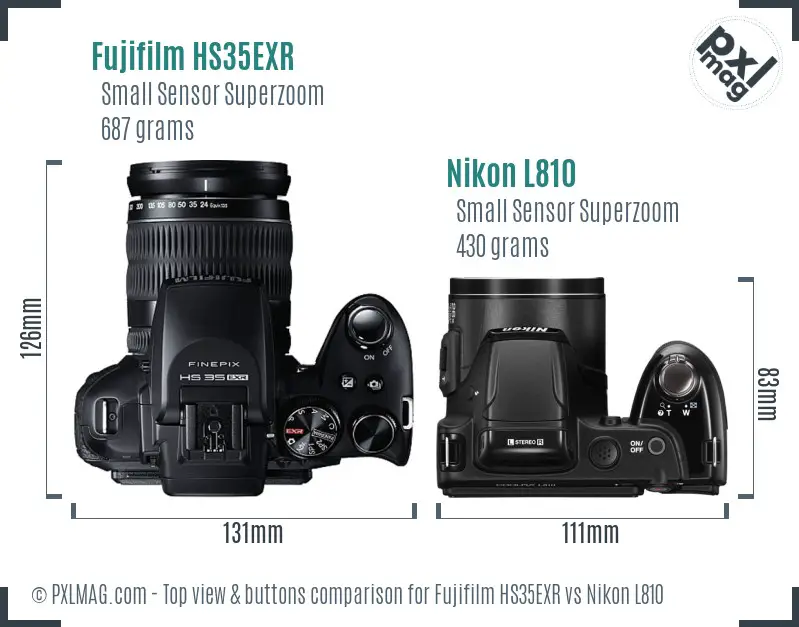 Fujifilm HS35EXR vs Nikon L810 top view buttons comparison