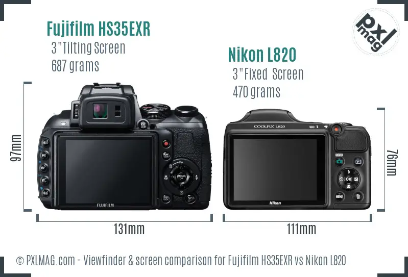 Fujifilm HS35EXR vs Nikon L820 Screen and Viewfinder comparison