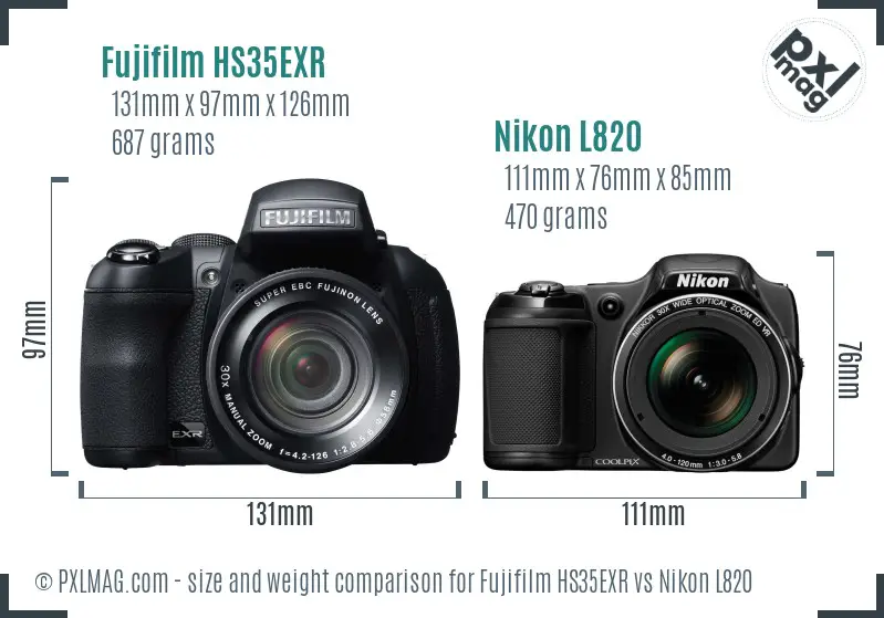 Fujifilm HS35EXR vs Nikon L820 size comparison