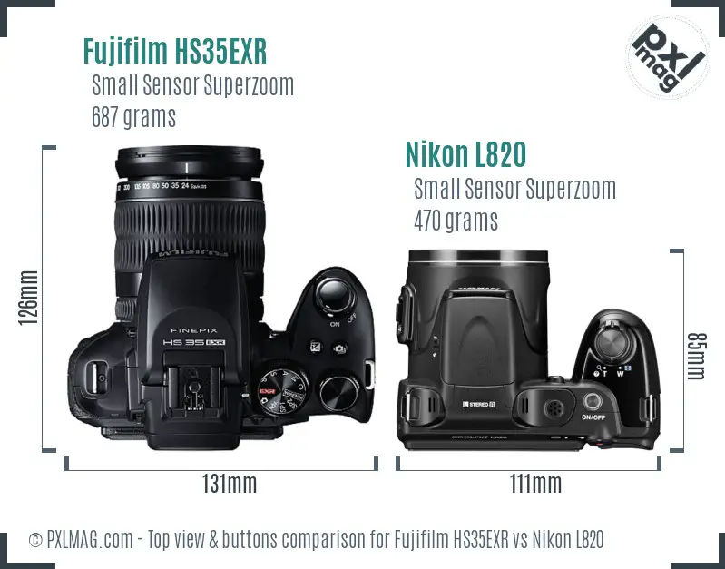 Fujifilm HS35EXR vs Nikon L820 top view buttons comparison