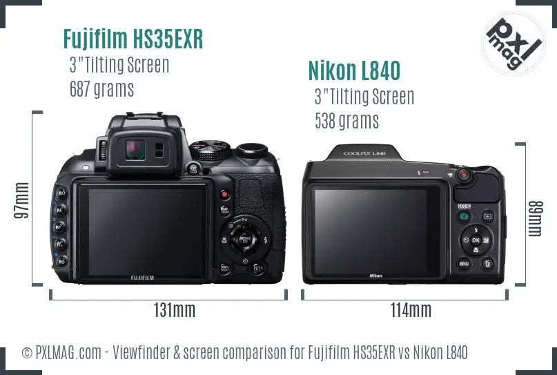 Fujifilm HS35EXR vs Nikon L840 Screen and Viewfinder comparison