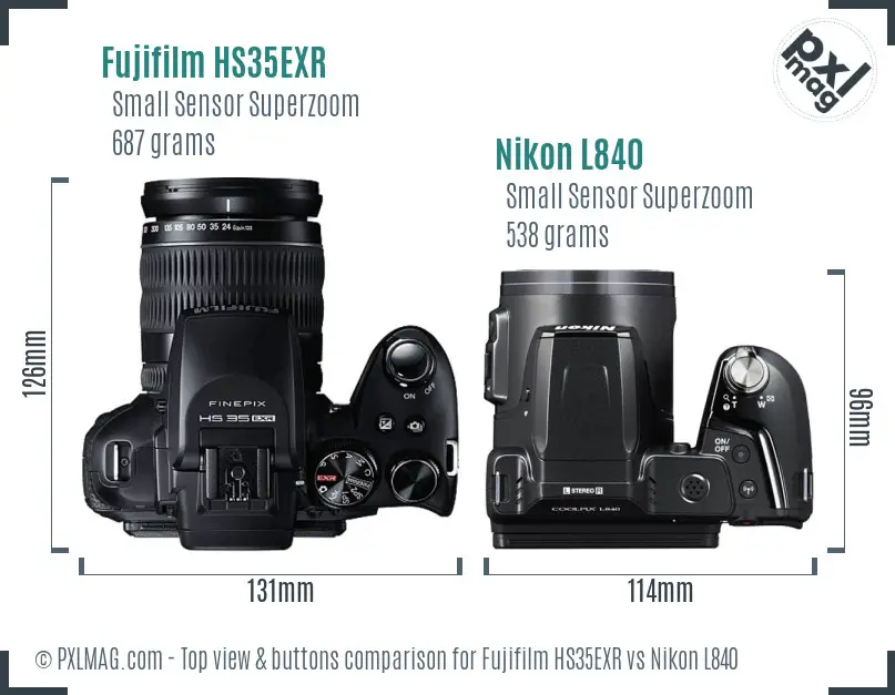 Fujifilm HS35EXR vs Nikon L840 top view buttons comparison