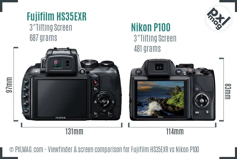 Fujifilm HS35EXR vs Nikon P100 Screen and Viewfinder comparison