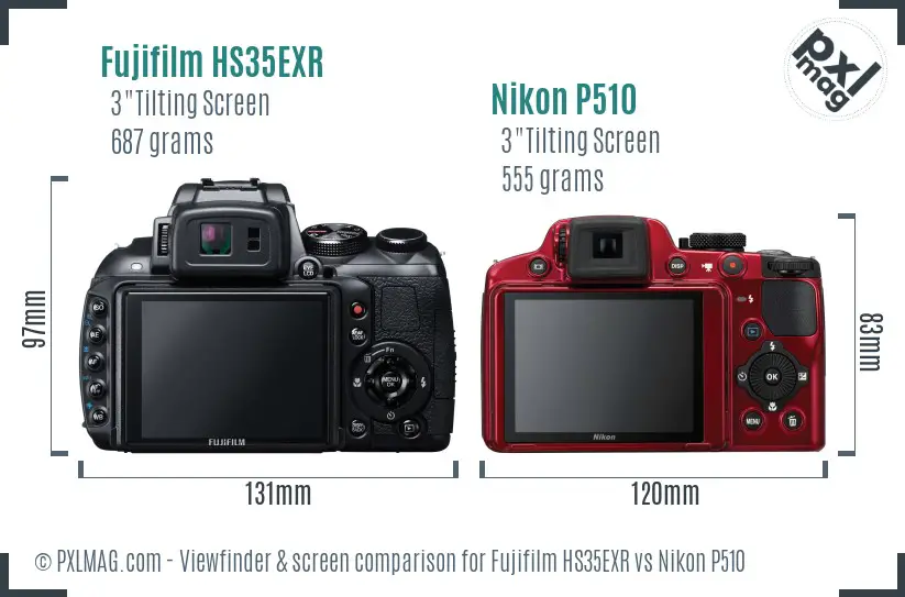 Fujifilm HS35EXR vs Nikon P510 Screen and Viewfinder comparison