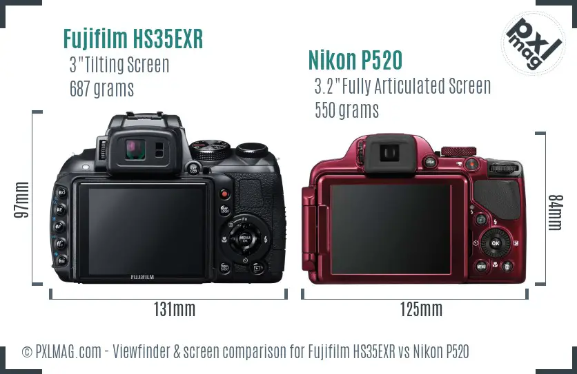 Fujifilm HS35EXR vs Nikon P520 Screen and Viewfinder comparison