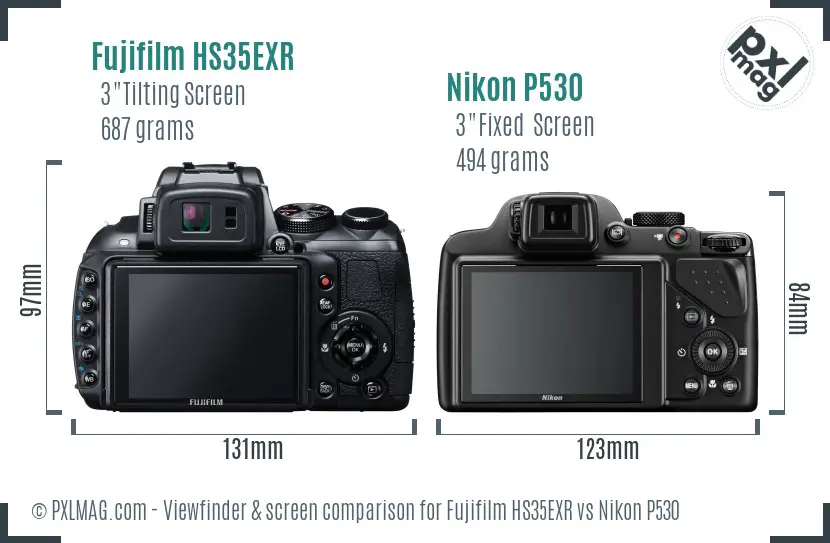 Fujifilm HS35EXR vs Nikon P530 Screen and Viewfinder comparison