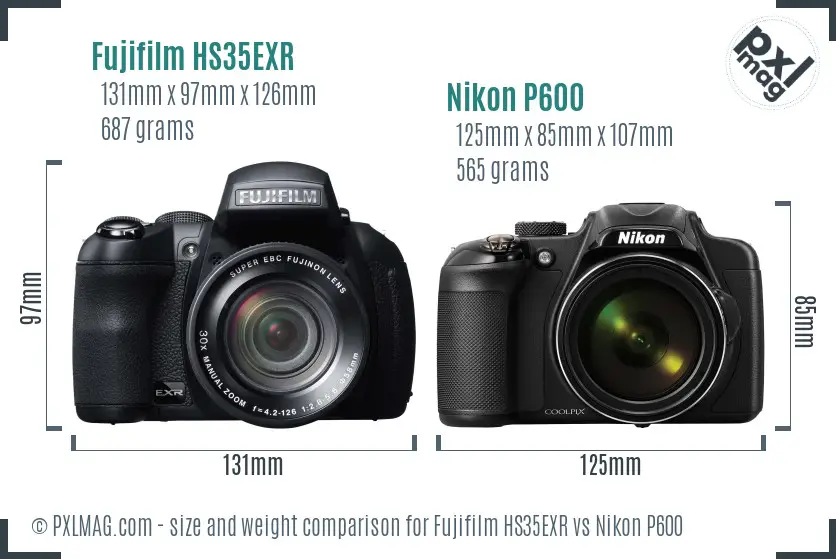 Fujifilm HS35EXR vs Nikon P600 size comparison