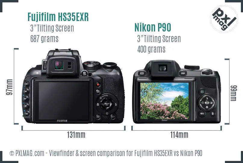 Fujifilm HS35EXR vs Nikon P90 Screen and Viewfinder comparison