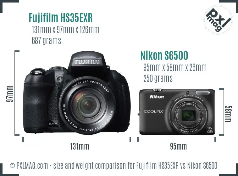 Fujifilm HS35EXR vs Nikon S6500 size comparison