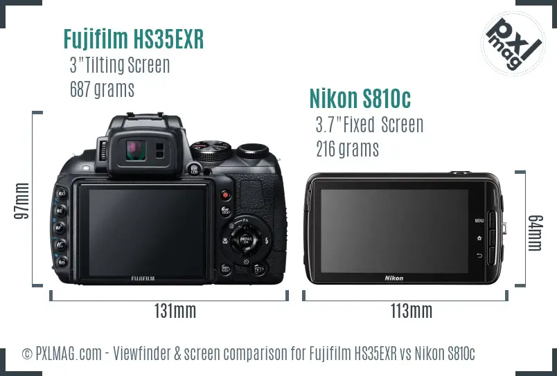 Fujifilm HS35EXR vs Nikon S810c Screen and Viewfinder comparison