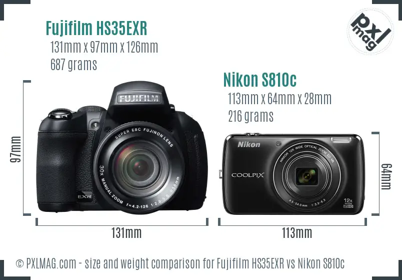 Fujifilm HS35EXR vs Nikon S810c size comparison