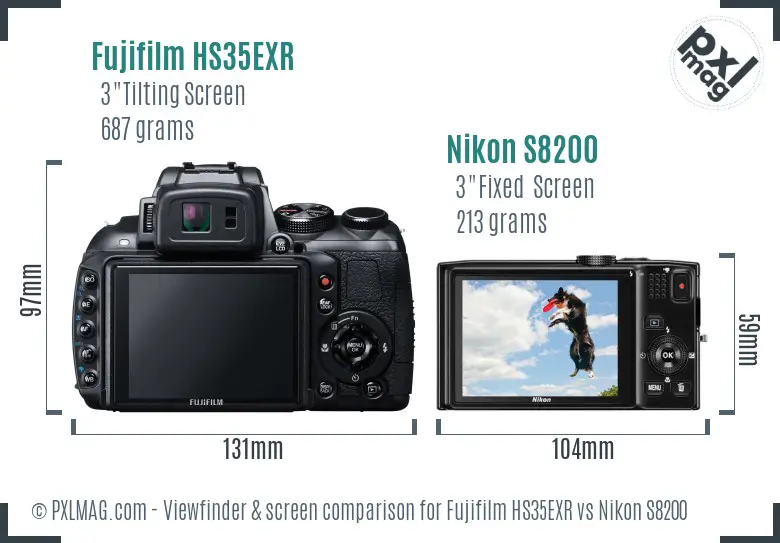Fujifilm HS35EXR vs Nikon S8200 Screen and Viewfinder comparison