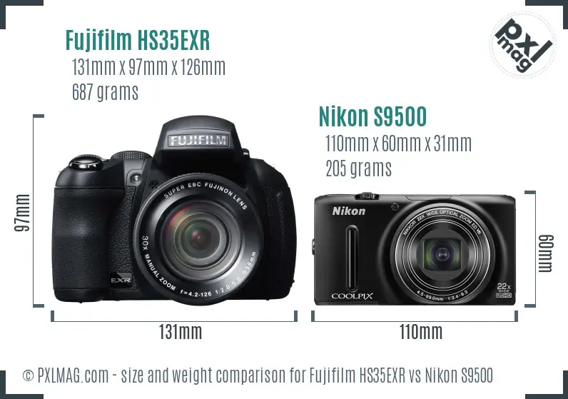 Fujifilm HS35EXR vs Nikon S9500 size comparison