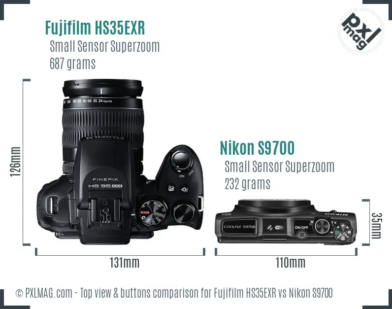 Fujifilm HS35EXR vs Nikon S9700 top view buttons comparison
