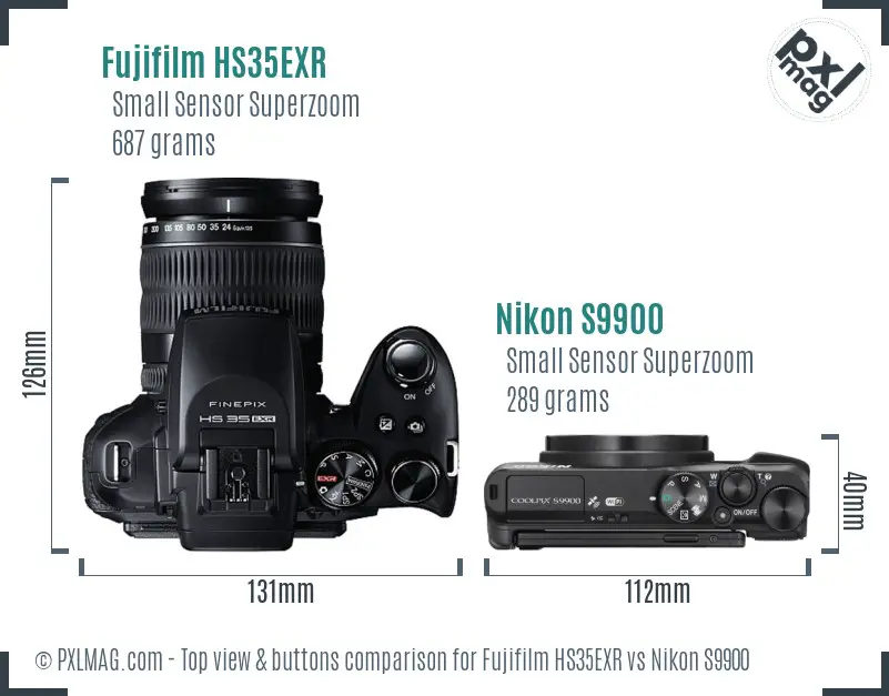 Fujifilm HS35EXR vs Nikon S9900 top view buttons comparison