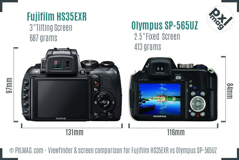 Fujifilm HS35EXR vs Olympus SP-565UZ Screen and Viewfinder comparison