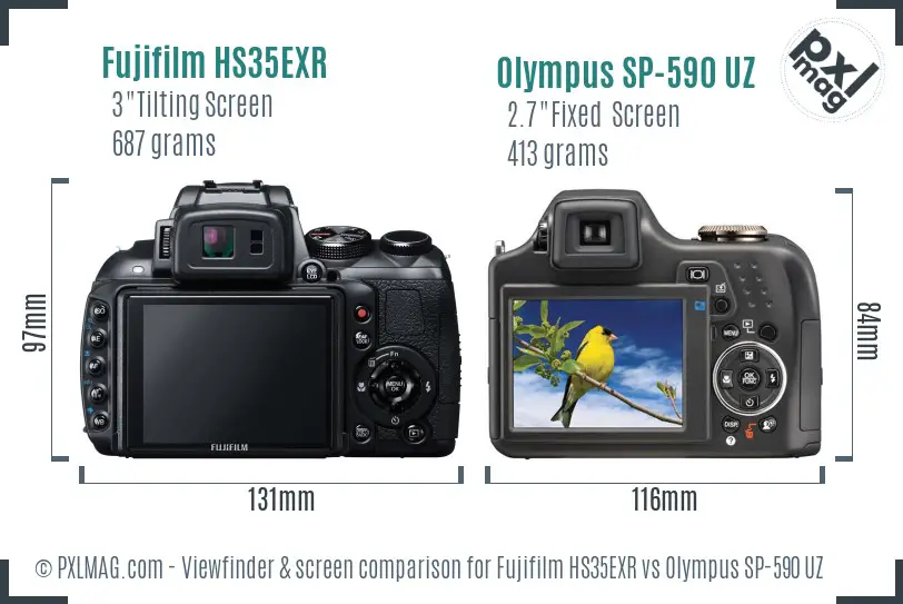Fujifilm HS35EXR vs Olympus SP-590 UZ Screen and Viewfinder comparison