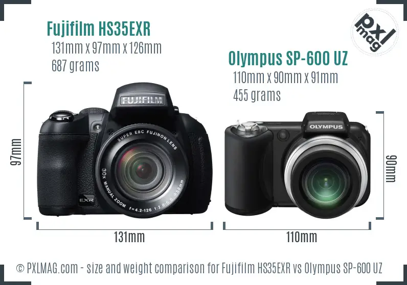 Fujifilm HS35EXR vs Olympus SP-600 UZ size comparison