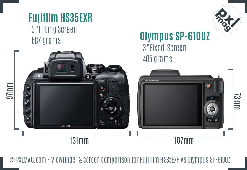Fujifilm HS35EXR vs Olympus SP-610UZ Screen and Viewfinder comparison