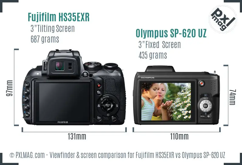 Fujifilm HS35EXR vs Olympus SP-620 UZ Screen and Viewfinder comparison