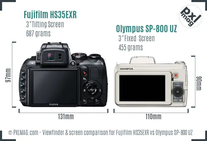 Fujifilm HS35EXR vs Olympus SP-800 UZ Screen and Viewfinder comparison