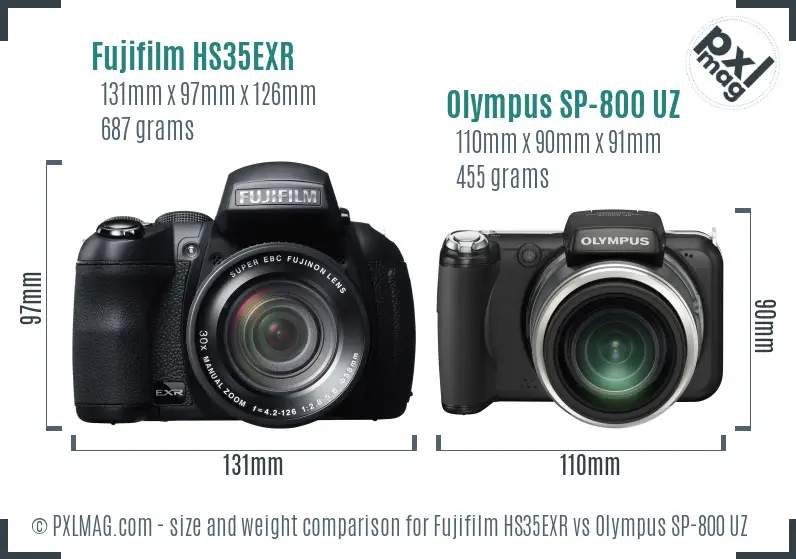 Fujifilm HS35EXR vs Olympus SP-800 UZ size comparison