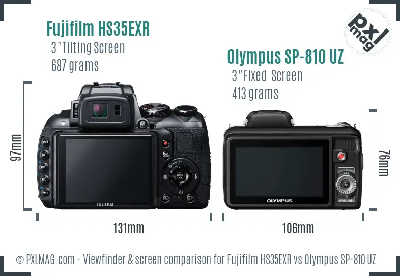 Fujifilm HS35EXR vs Olympus SP-810 UZ Screen and Viewfinder comparison