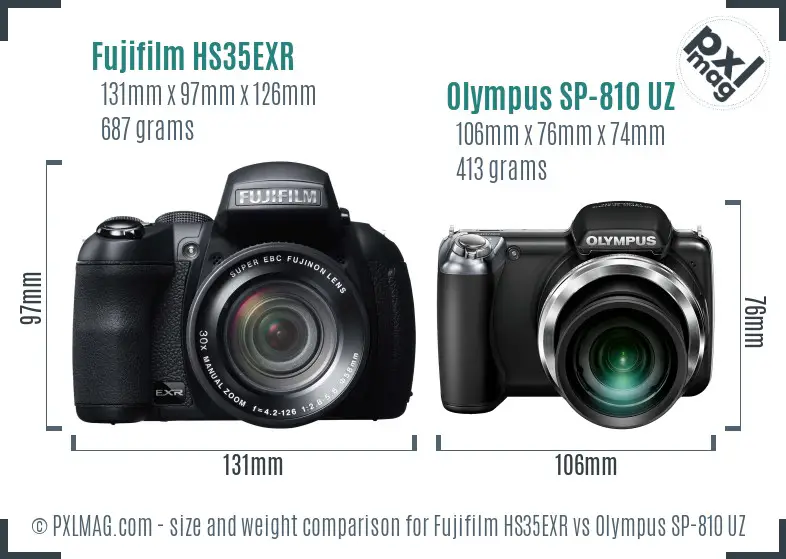 Fujifilm HS35EXR vs Olympus SP-810 UZ size comparison