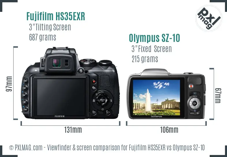 Fujifilm HS35EXR vs Olympus SZ-10 Screen and Viewfinder comparison