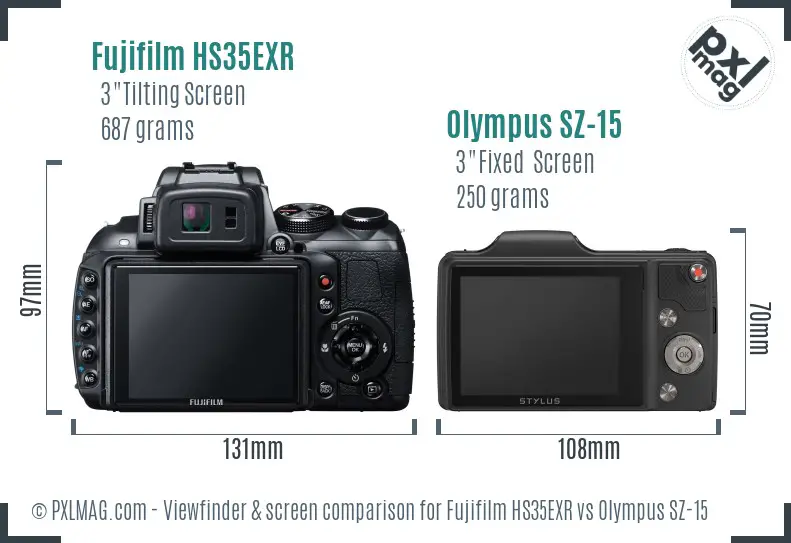 Fujifilm HS35EXR vs Olympus SZ-15 Screen and Viewfinder comparison
