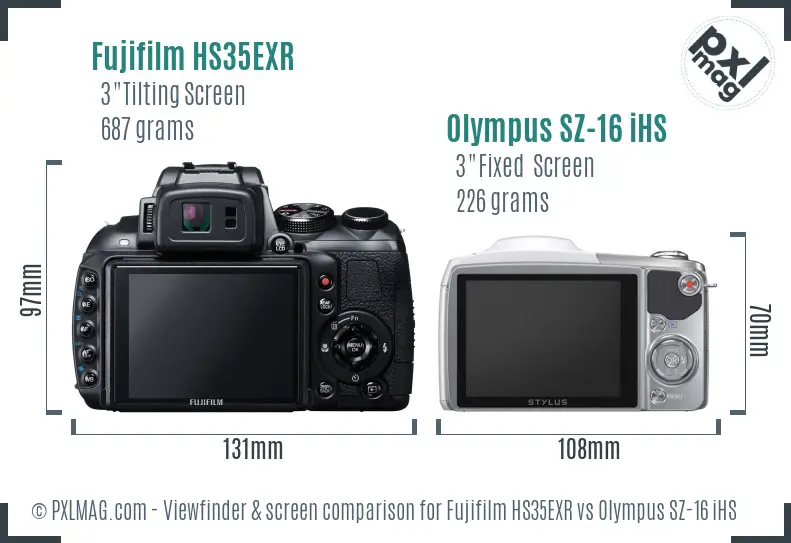 Fujifilm HS35EXR vs Olympus SZ-16 iHS Screen and Viewfinder comparison