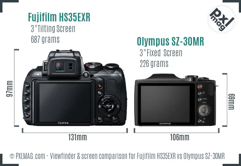 Fujifilm HS35EXR vs Olympus SZ-30MR Screen and Viewfinder comparison