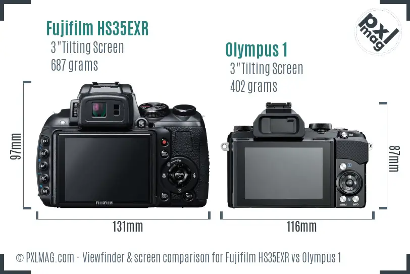 Fujifilm HS35EXR vs Olympus 1 Screen and Viewfinder comparison