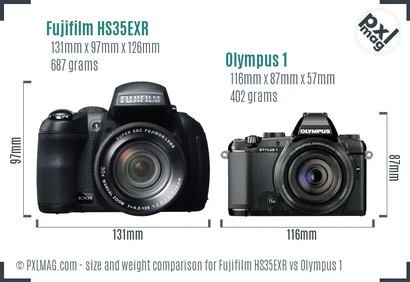 Fujifilm HS35EXR vs Olympus 1 size comparison