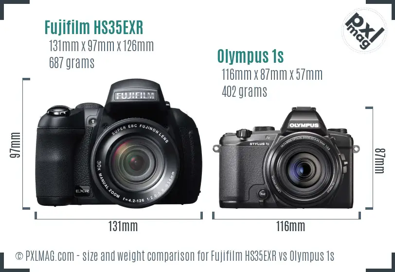 Fujifilm HS35EXR vs Olympus 1s size comparison