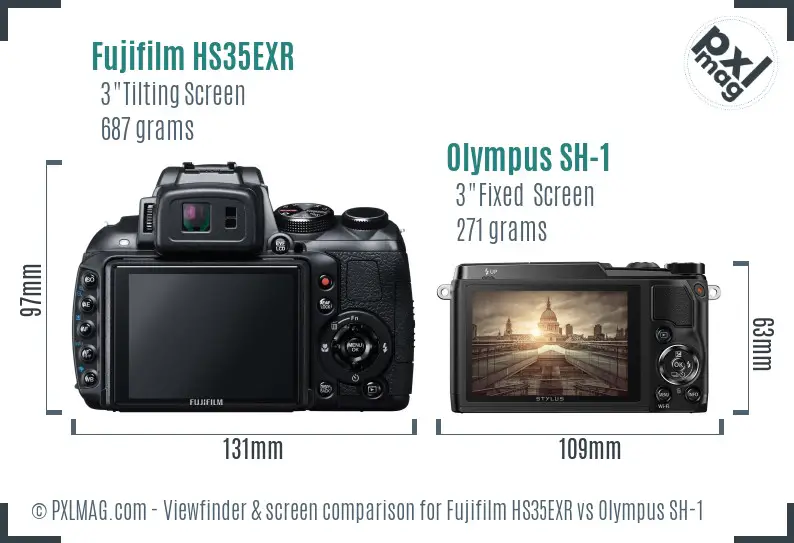 Fujifilm HS35EXR vs Olympus SH-1 Screen and Viewfinder comparison