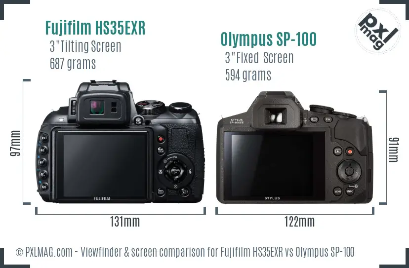 Fujifilm HS35EXR vs Olympus SP-100 Screen and Viewfinder comparison