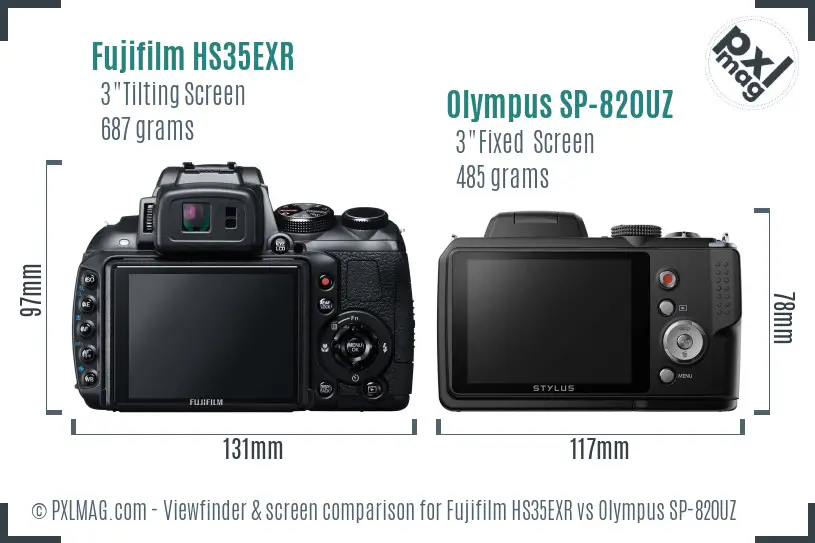 Fujifilm HS35EXR vs Olympus SP-820UZ Screen and Viewfinder comparison