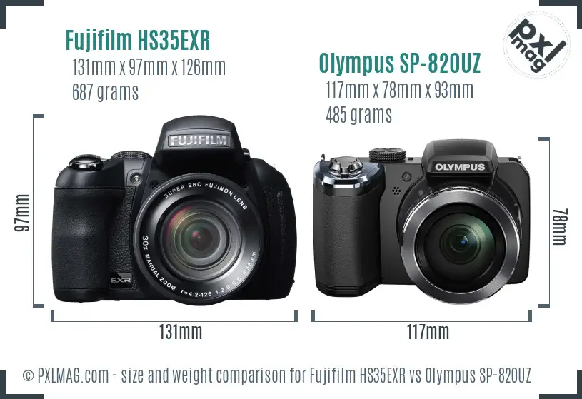 Fujifilm HS35EXR vs Olympus SP-820UZ size comparison