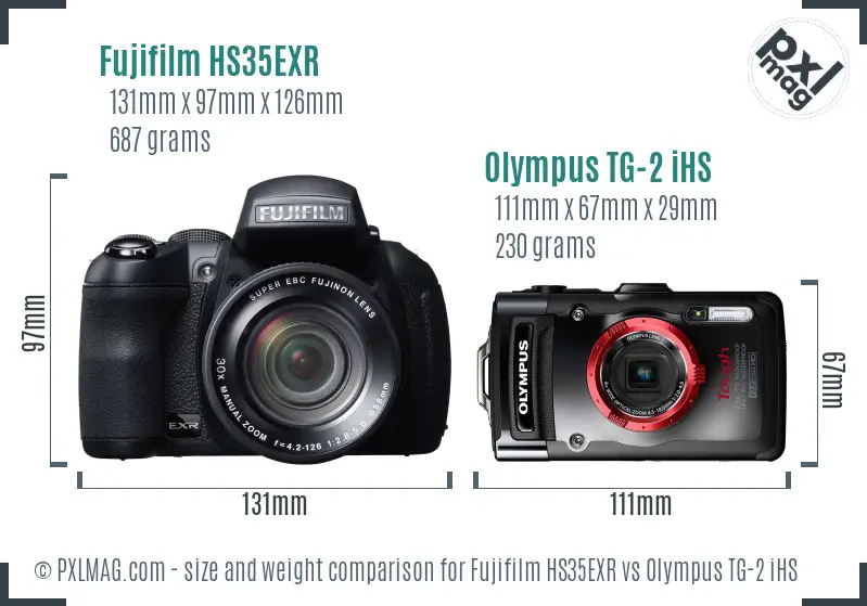 Fujifilm HS35EXR vs Olympus TG-2 iHS size comparison