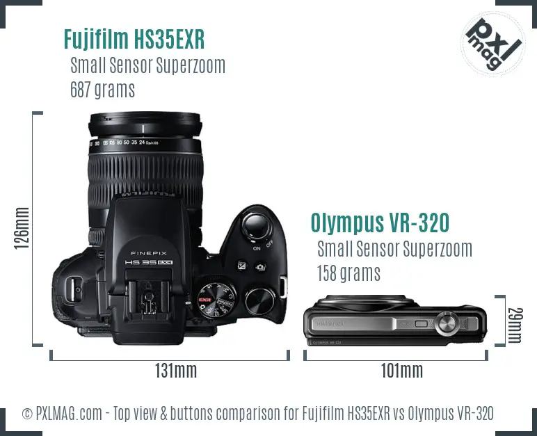 Fujifilm HS35EXR vs Olympus VR-320 top view buttons comparison