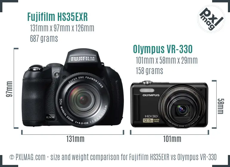 Fujifilm HS35EXR vs Olympus VR-330 size comparison